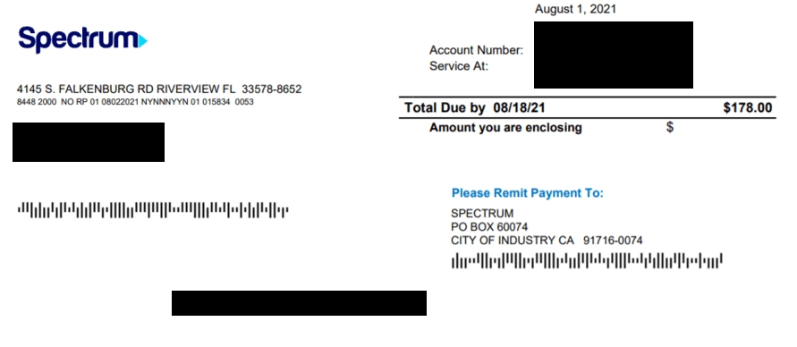 Spectrum mailing address for bills and payments