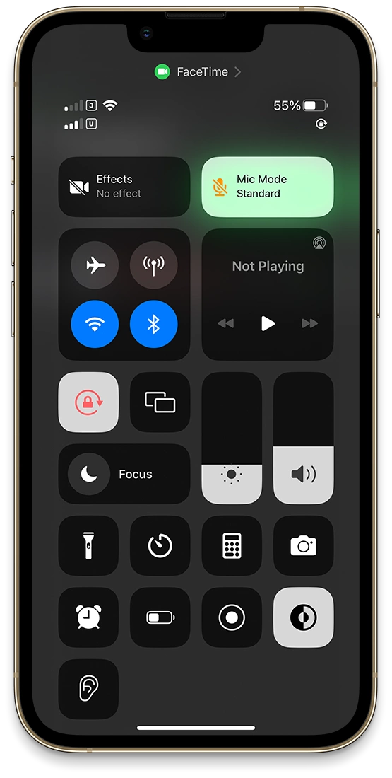 Go to iPhone Control Center while on FaceTime call