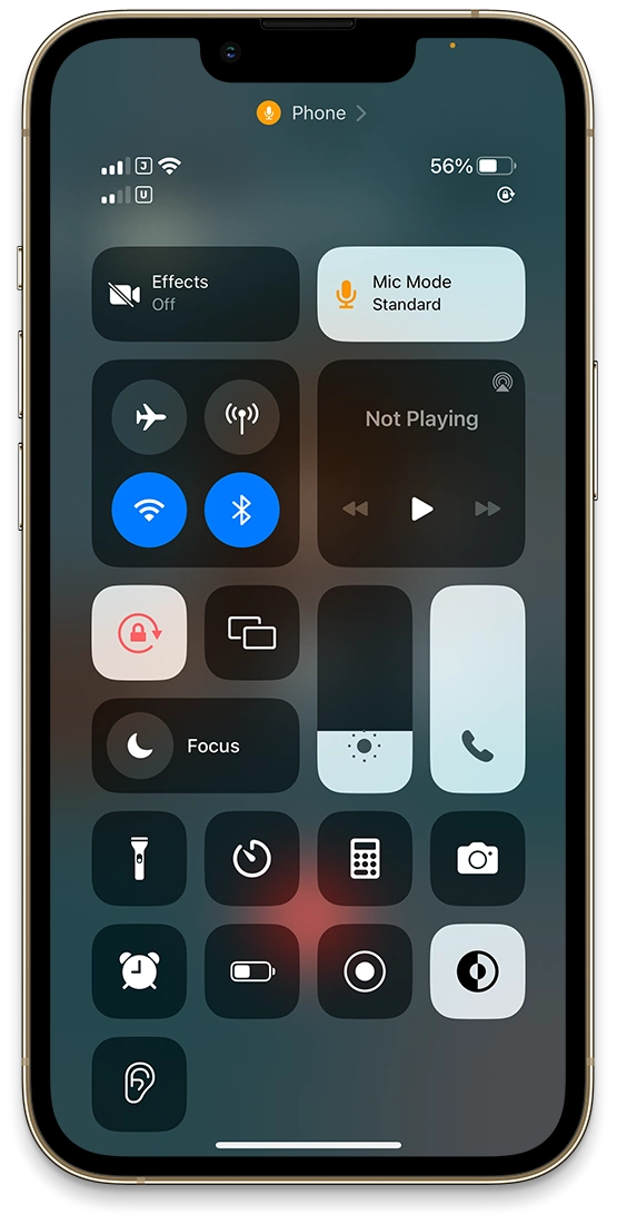 Open iPhone Control Center on Phone Call