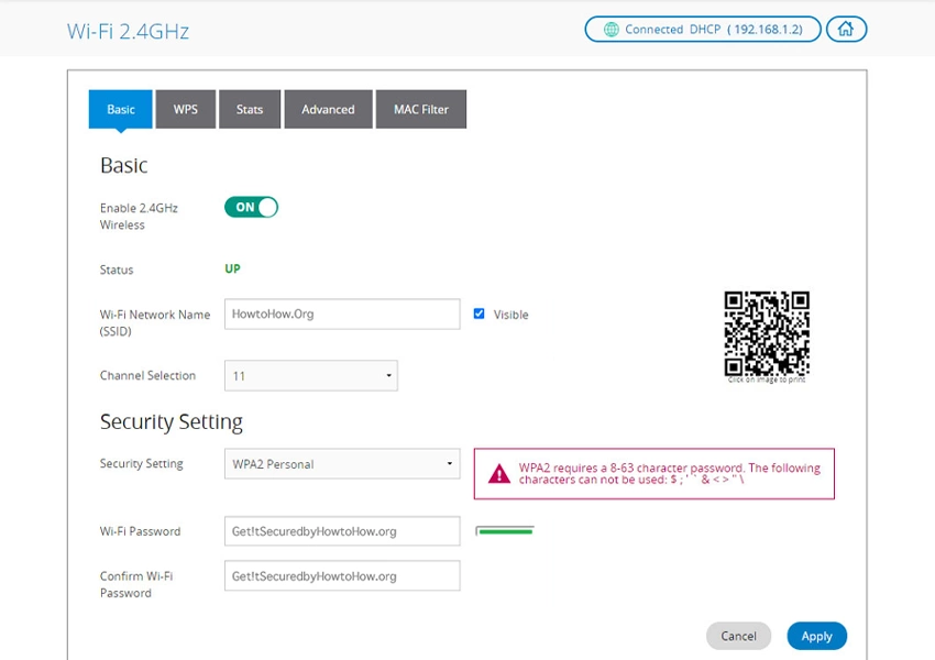 Spectrum WiFi Settings Page