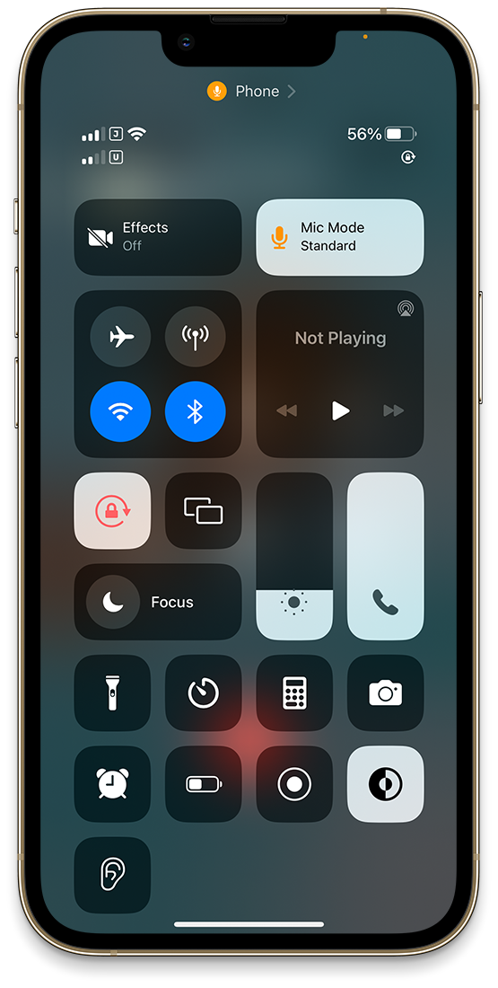 Open Control Center on iPhone call