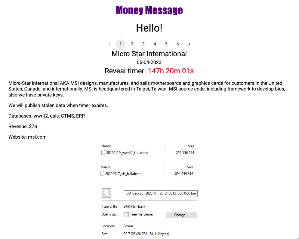 MSI Ransomware Notice from Money Message